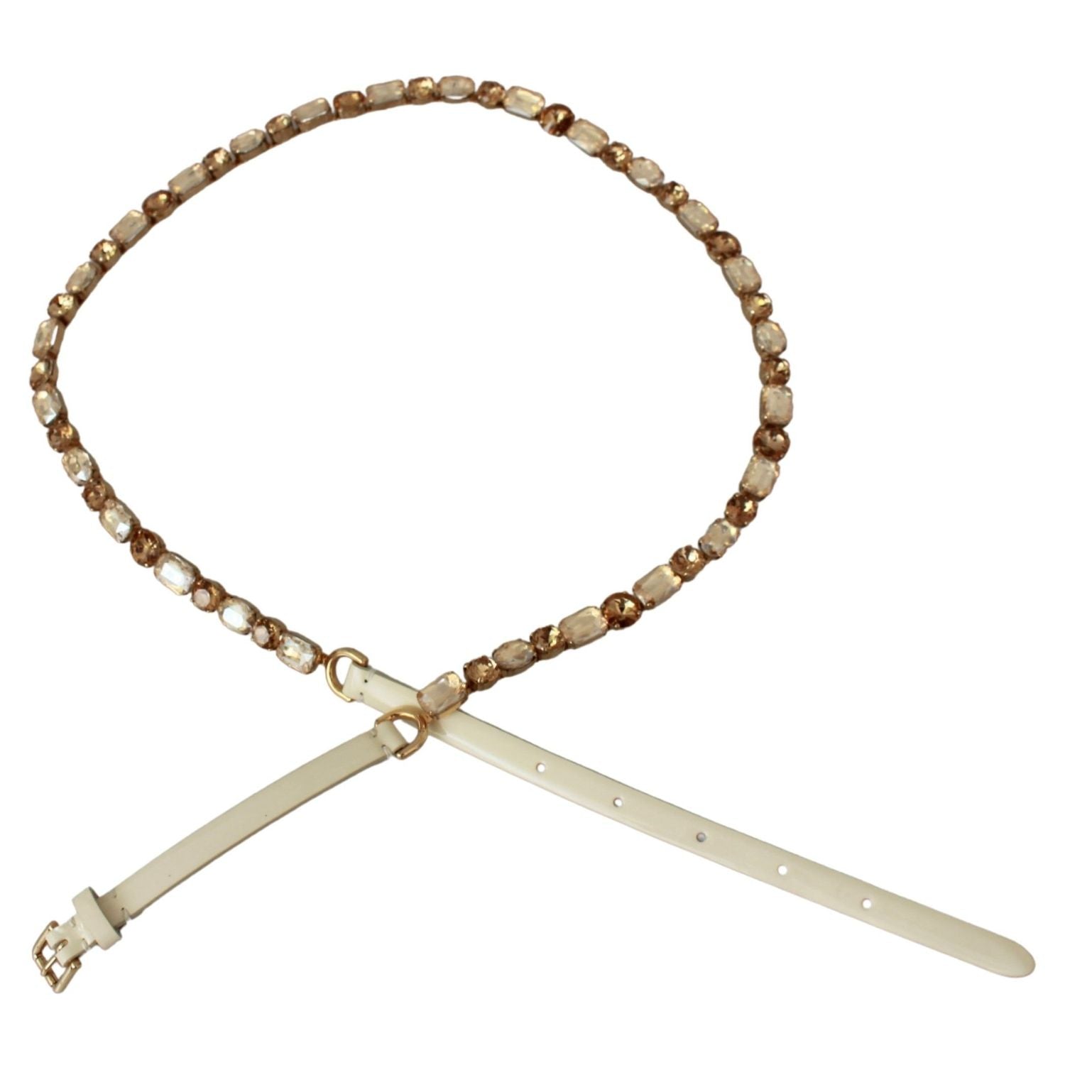 Dolce & Gabbana White Leather Crystals Waist Belt