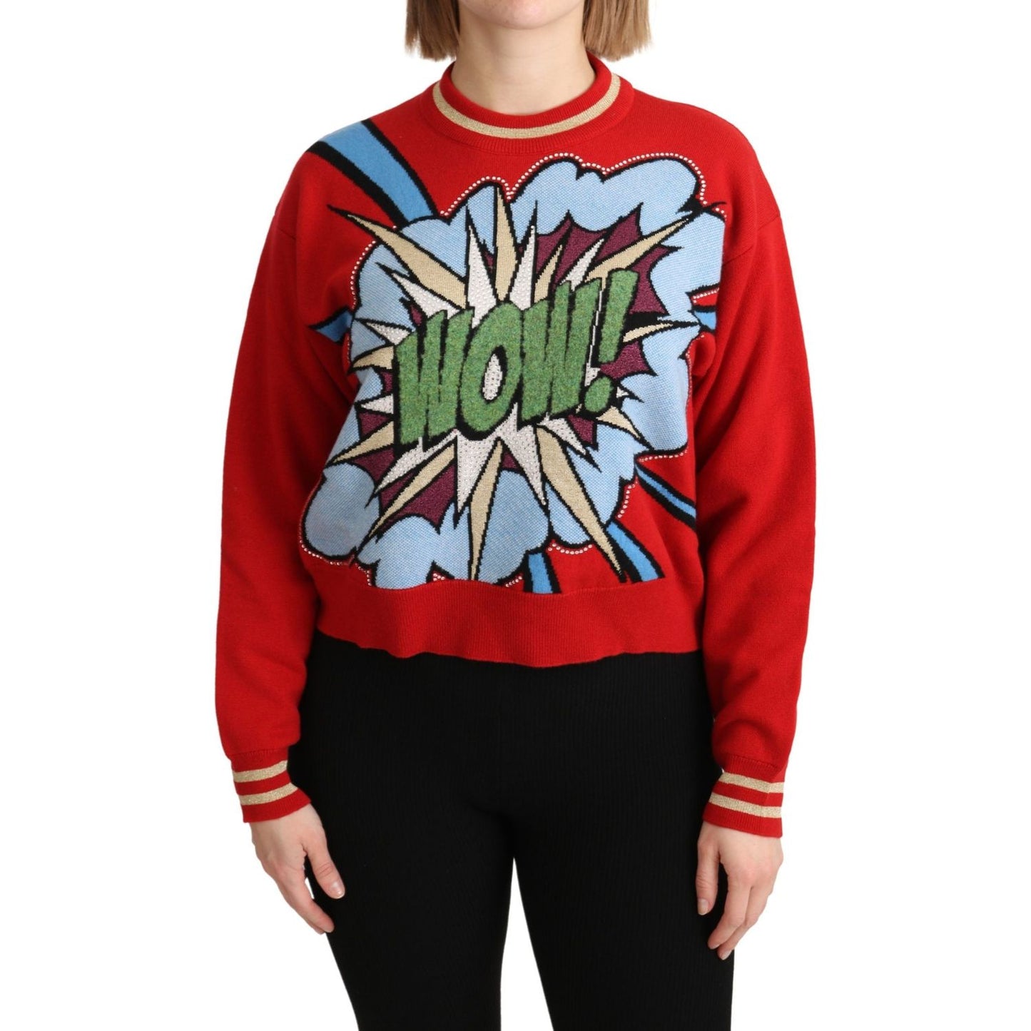 Dolce & Gabbana Radiant Red Cartoon Motive Cashmere Sweater Dolce & Gabbana