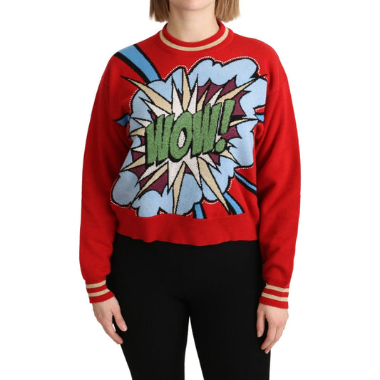 Dolce & Gabbana Radiant Red Cartoon Motive Cashmere Sweater Dolce & Gabbana