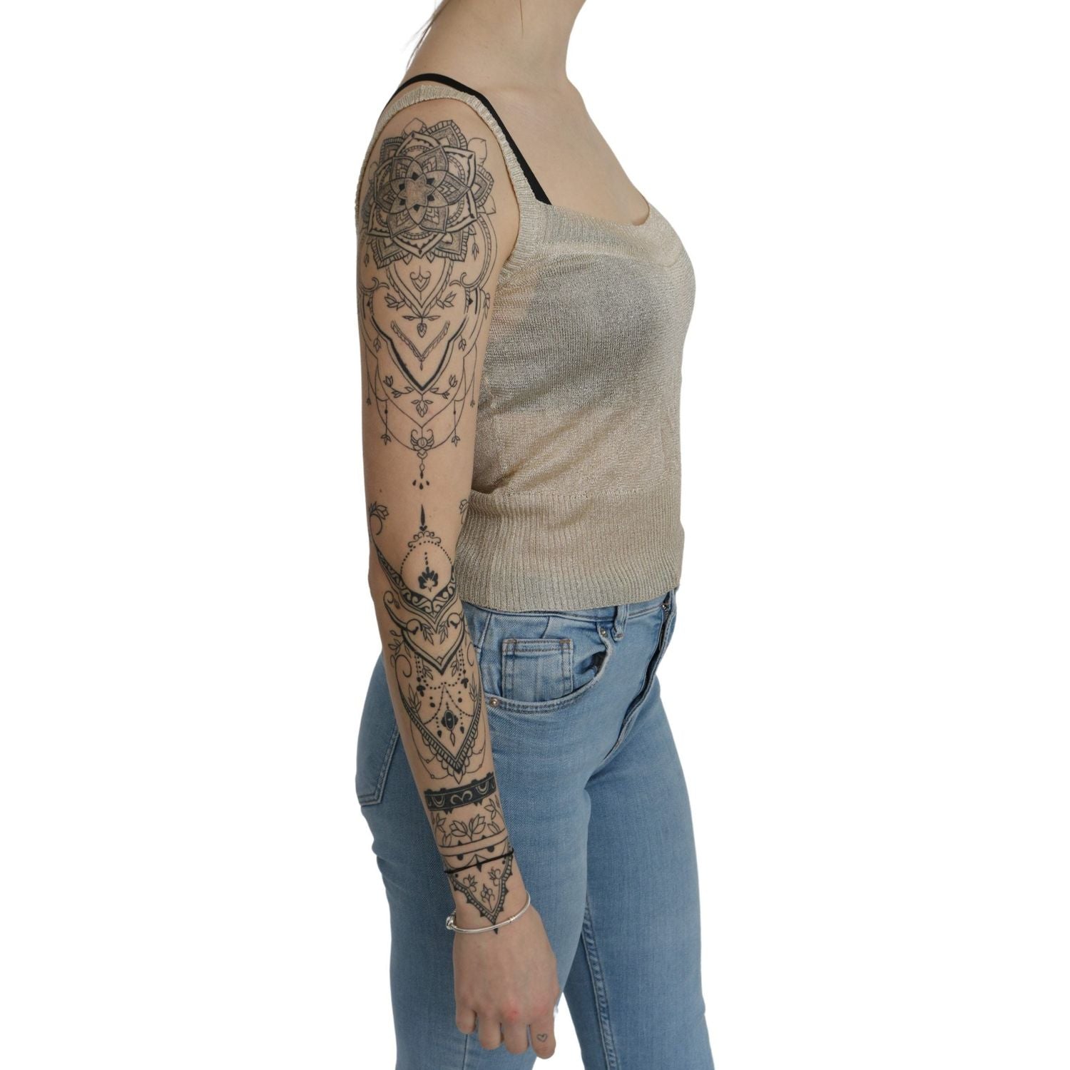 BYBLOS - تانك أنيق باللون البيج بدون أكمام وحزام رفيع