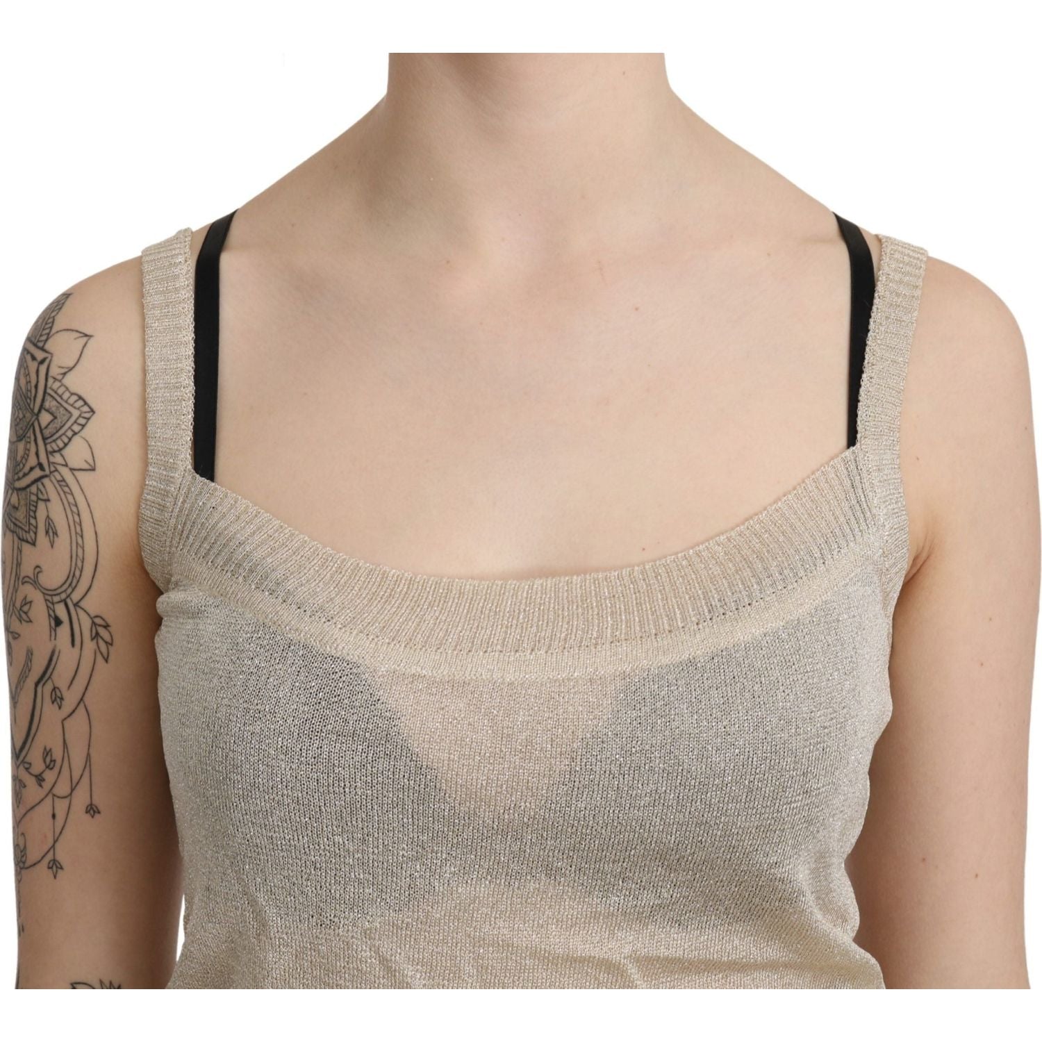BYBLOS - تانك أنيق باللون البيج بدون أكمام وحزام رفيع