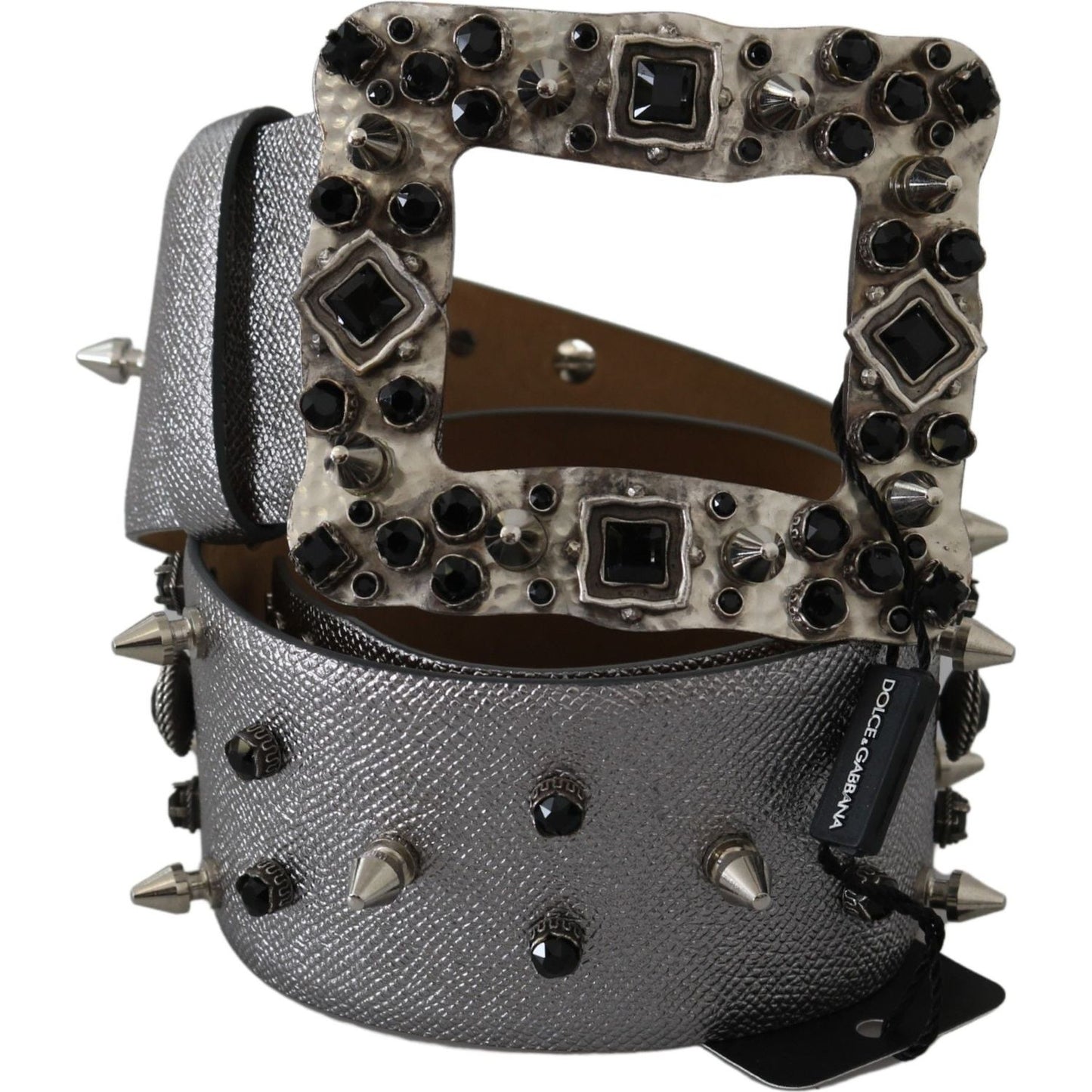 Dolce & Gabbana Stunning Silver Leather Crystal-Studded Belt Dolce & Gabbana