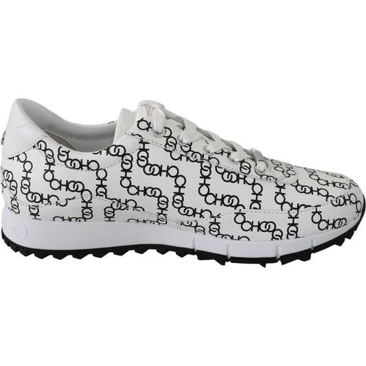 Jimmy Choo White and Black Leather Monza Sneakers