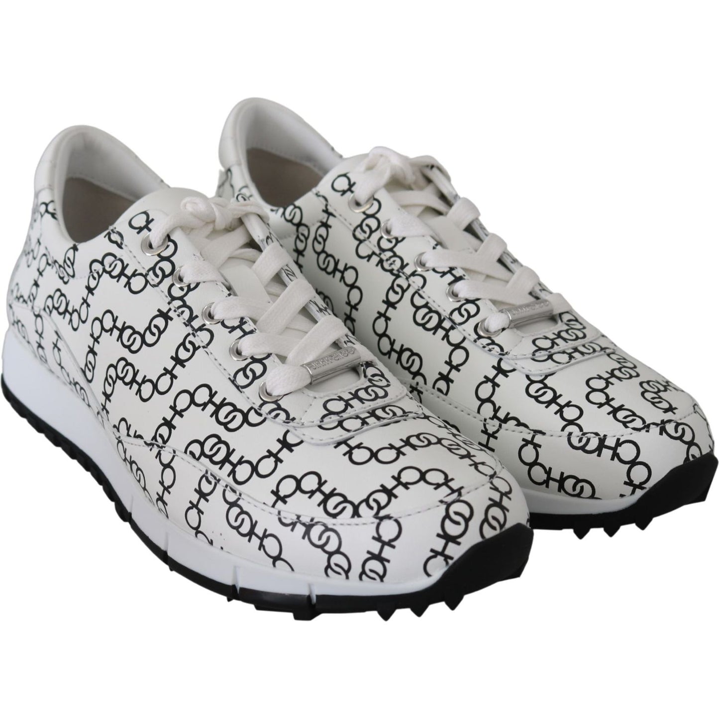 Jimmy Choo White and Black Leather Monza Sneakers