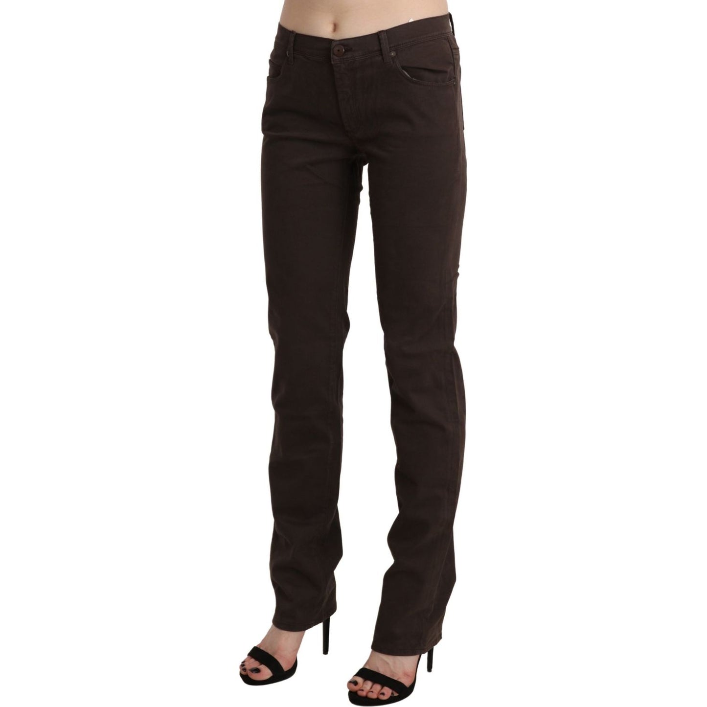 Ermanno Scervino Chic Brown Mid Waist Skinny Trousers Ermanno Scervino