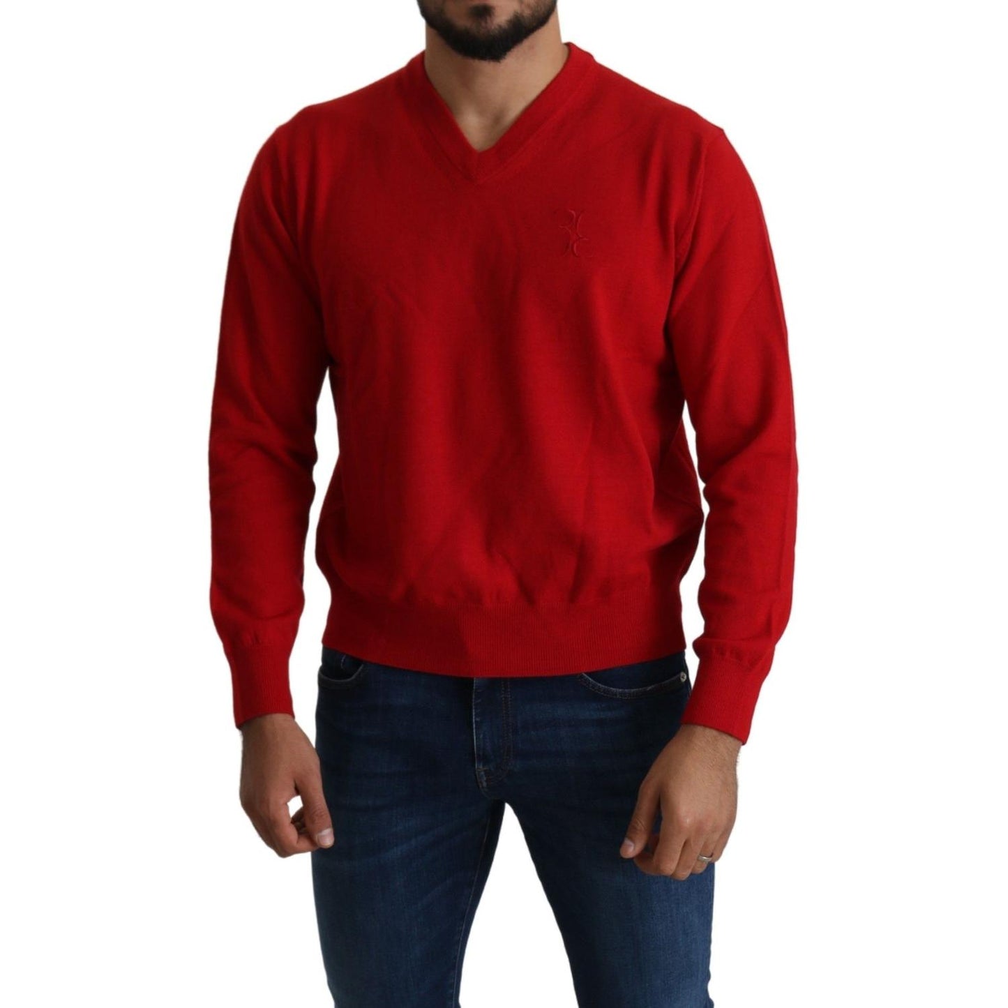 Billionaire Italian Couture Iconic Embroidered Red Wool Sweater Billionaire Italian Couture