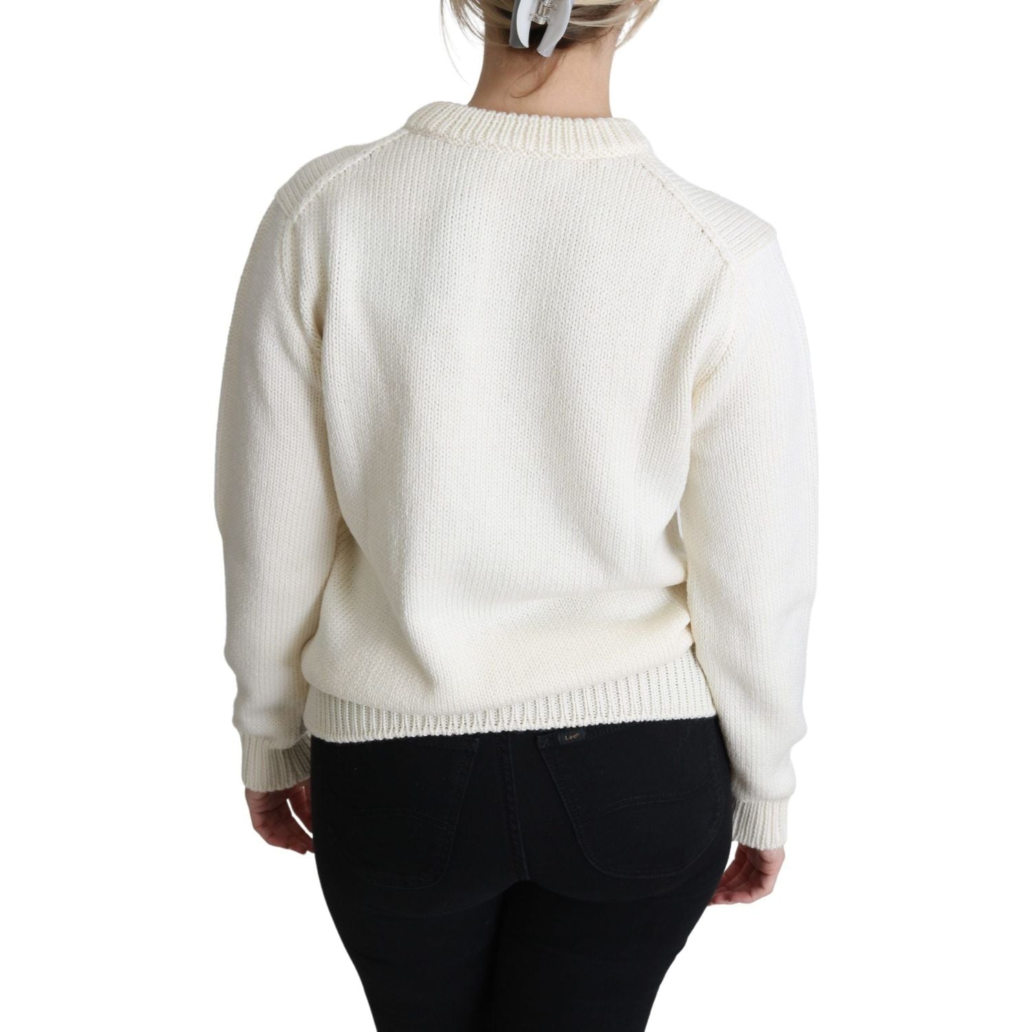 Dolce & Gabbana White Floral Wool Pullover Sunflower Sweater