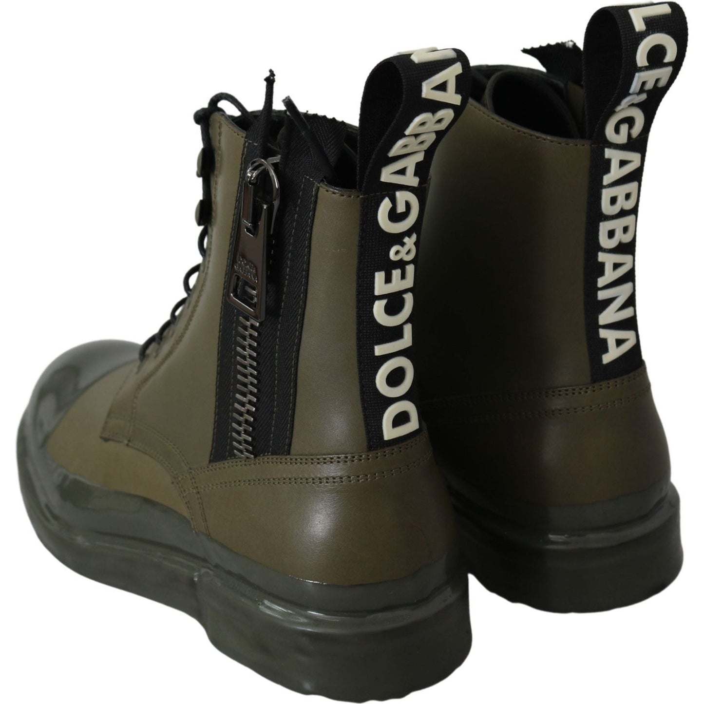 Dolce & Gabbana Chic Military Green Leather Ankle Boots Dolce & Gabbana