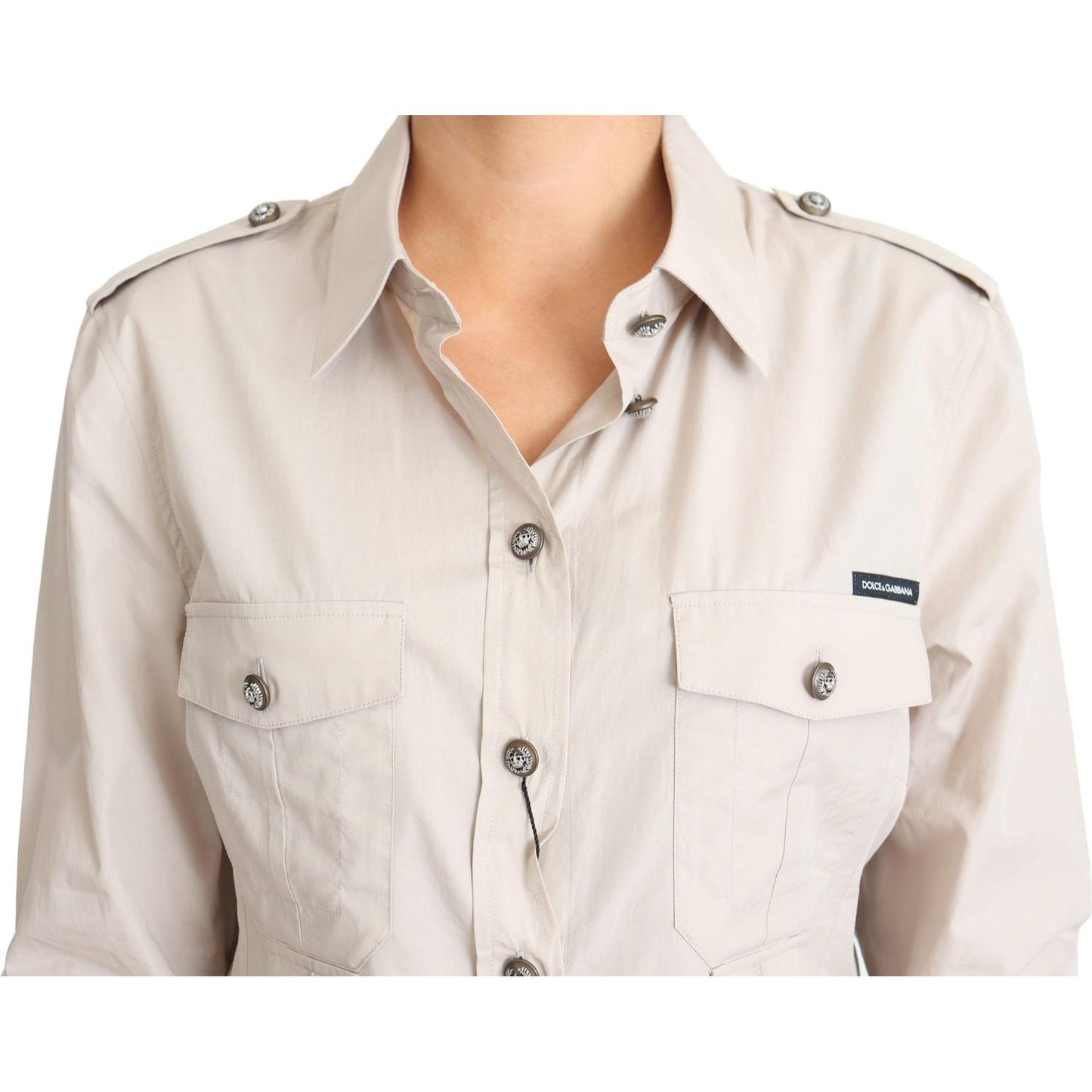 Dolce & Gabbana Elegant Beige Cotton Safari Shirt Dolce & Gabbana