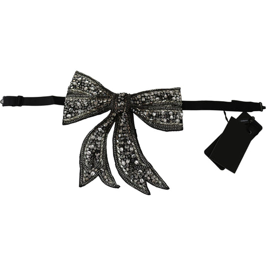 Dolce & Gabbana Silver Tone 100% Silk Crystal Embellished Women Bowtie