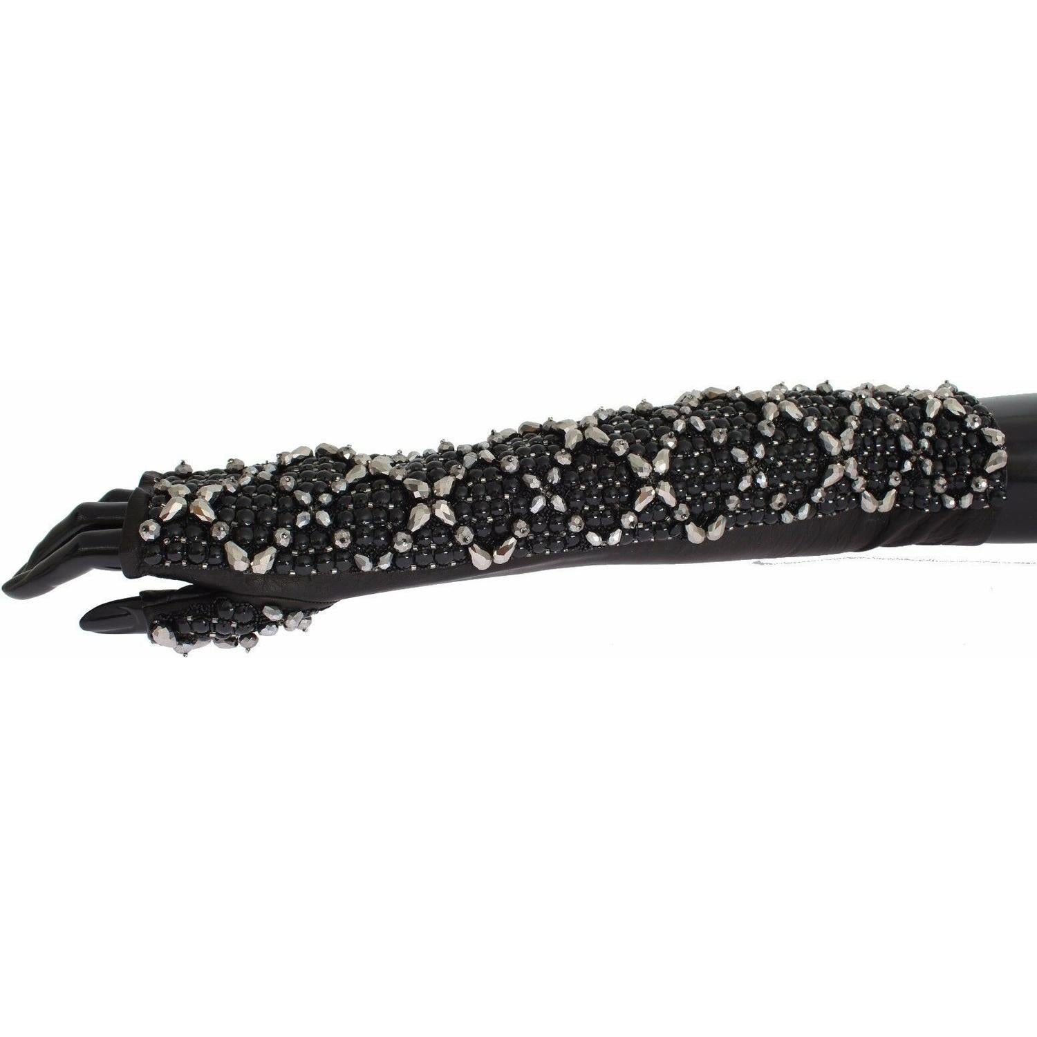 Dolce & Gabbana Elegant Crystal Beaded Leather Gloves