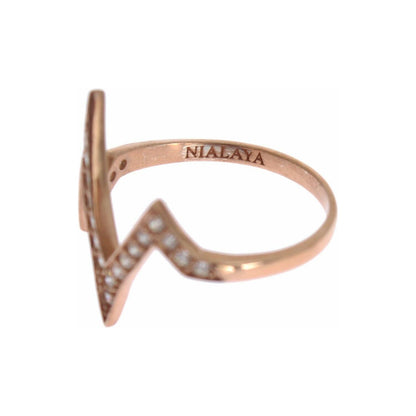 Nialaya Pink Gold 925 Silver Womens Clear Ring Ring