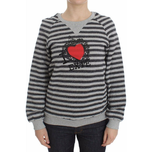 Exte Gray Striped Cotton Crewneck Sweater