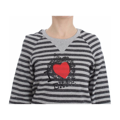 Exte Gray Striped Cotton Crewneck Sweater