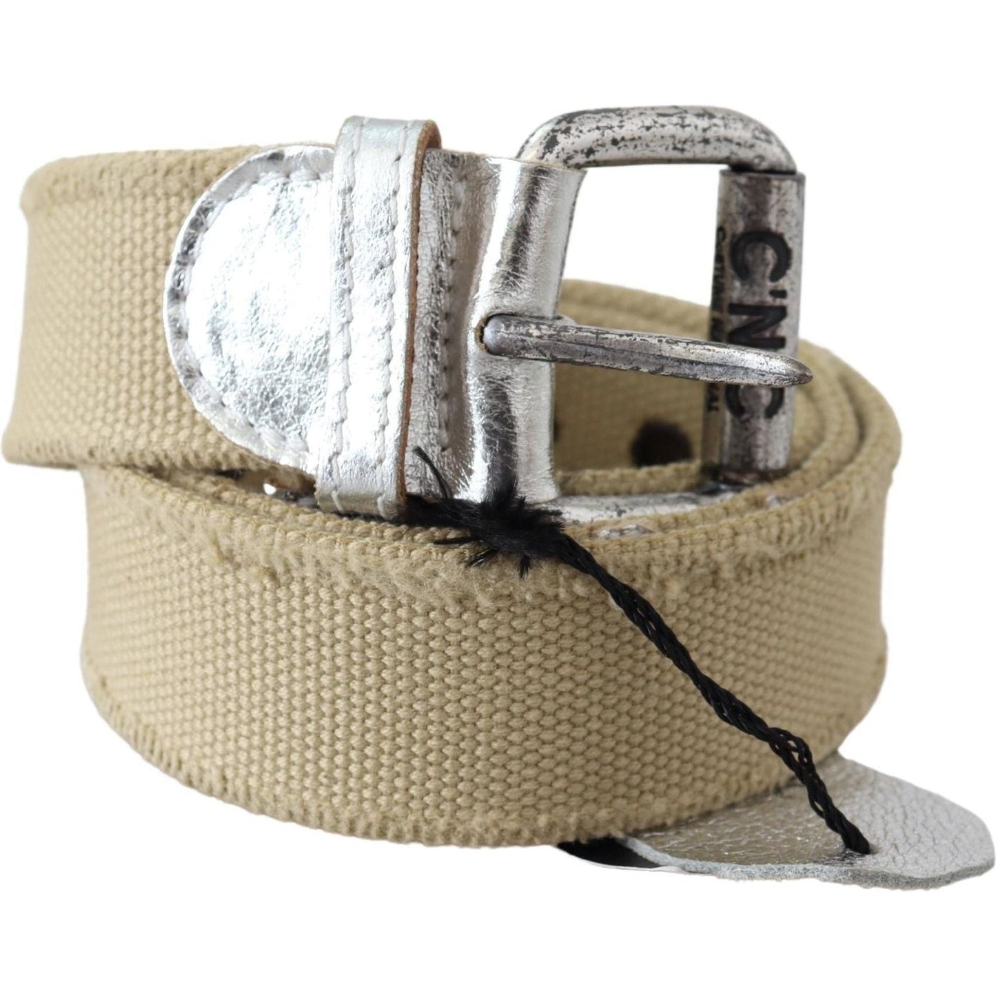 Costume National Beige Cotton Rustic Logo Buckle Belt