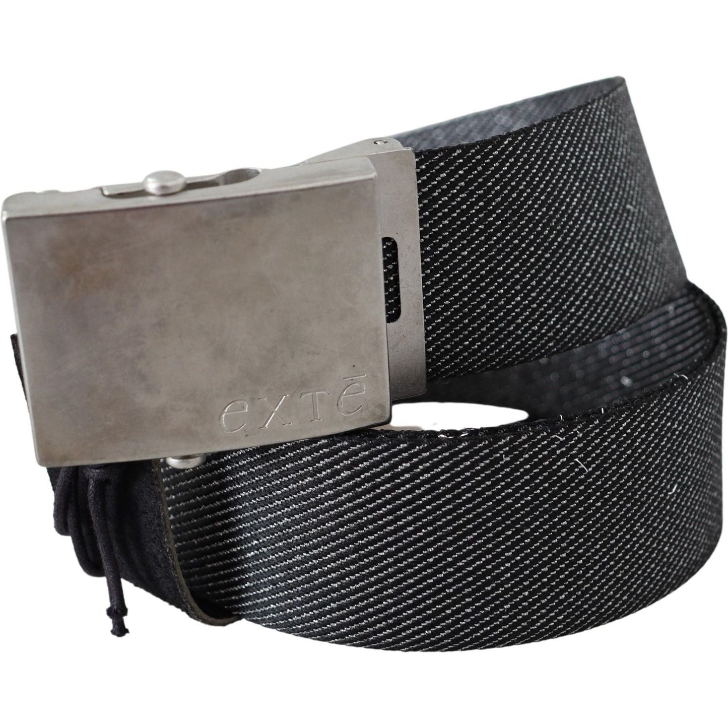 Exte Black Silver Metal Brushed Buckle Waist Belt