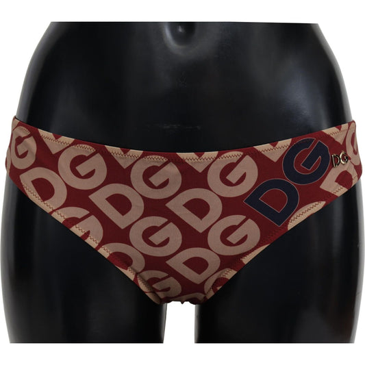 Dolce & Gabbana Chic Maroon Beige Logo Print Bikini Bottom Dolce & Gabbana