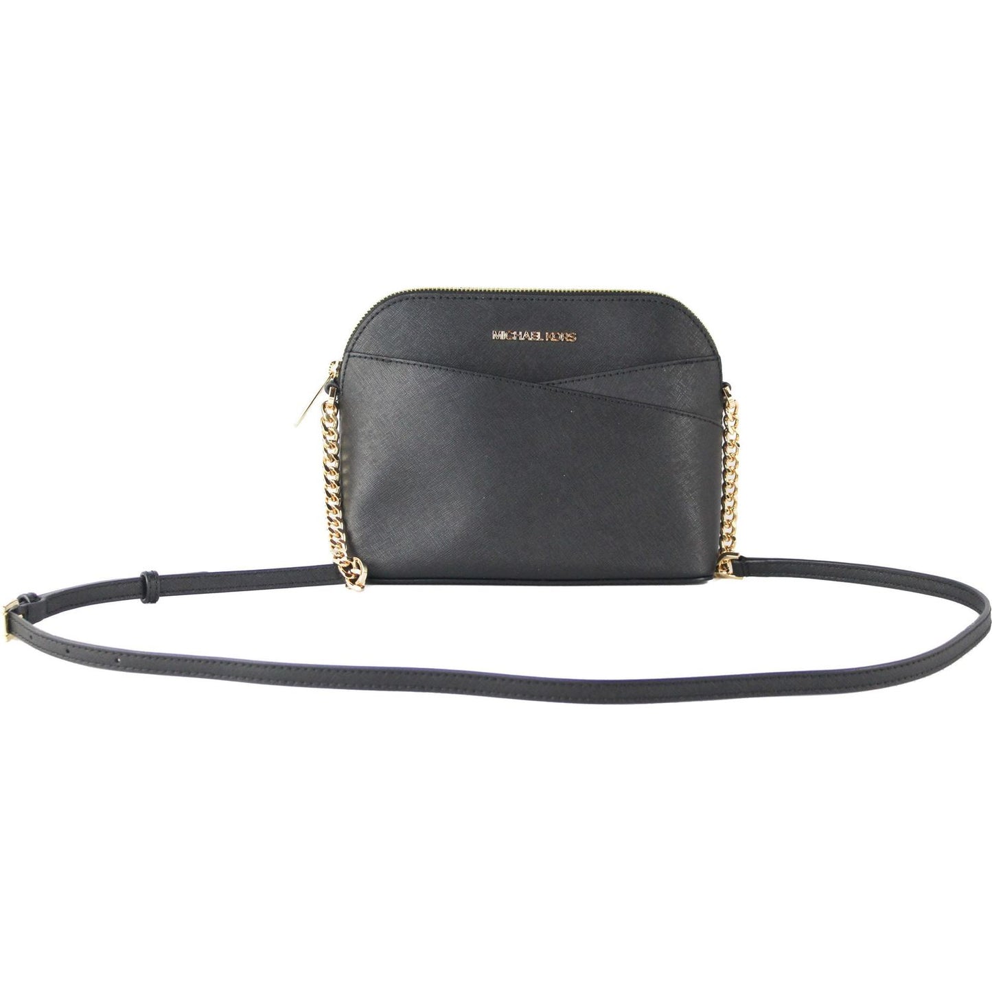 Michael Kors Jet Set Travel Medium Leather X Cross Dome Crossbody Handbag (Black Solid/Gold) Michael Kors