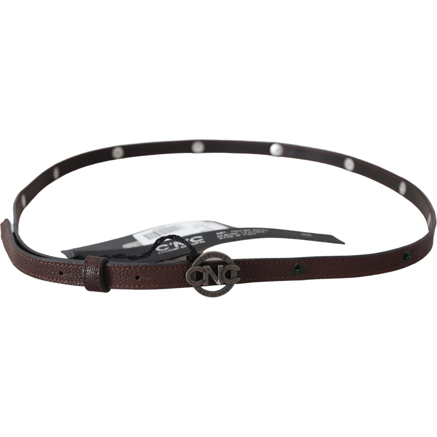 Costume National Elegant Brown Leather Belt with Rustic Hardware Belt Costume National