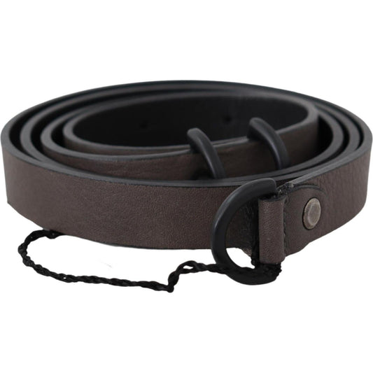 Costume National Brown Leather Skinny Round Buckle Belt