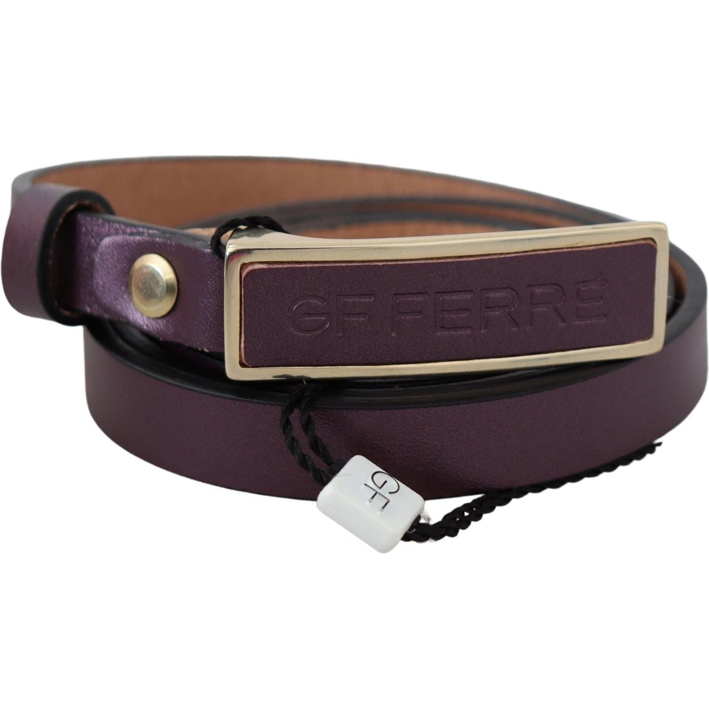 GF Ferre Elegant Maroon Leather Belt with Gold-Tone Buckle Belt GF Ferre