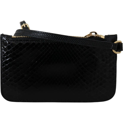 Dolce & Gabbana Black Leather Coin Purse Wristlet Mirror Agnese Wallet