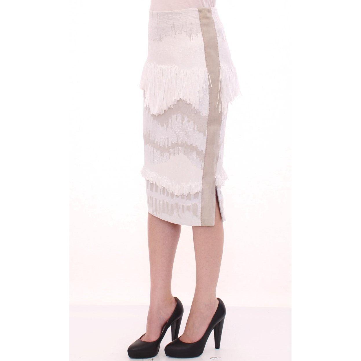 Arzu Kaprol White Acrylic Straight Pencil Skirt