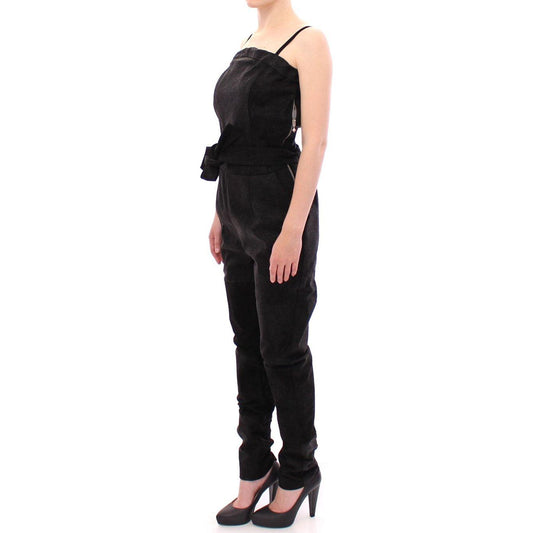 La Maison du Couturier Elegant Black Leather Jumpsuit with Waist Strap Coats & Jackets La Maison du Couturier