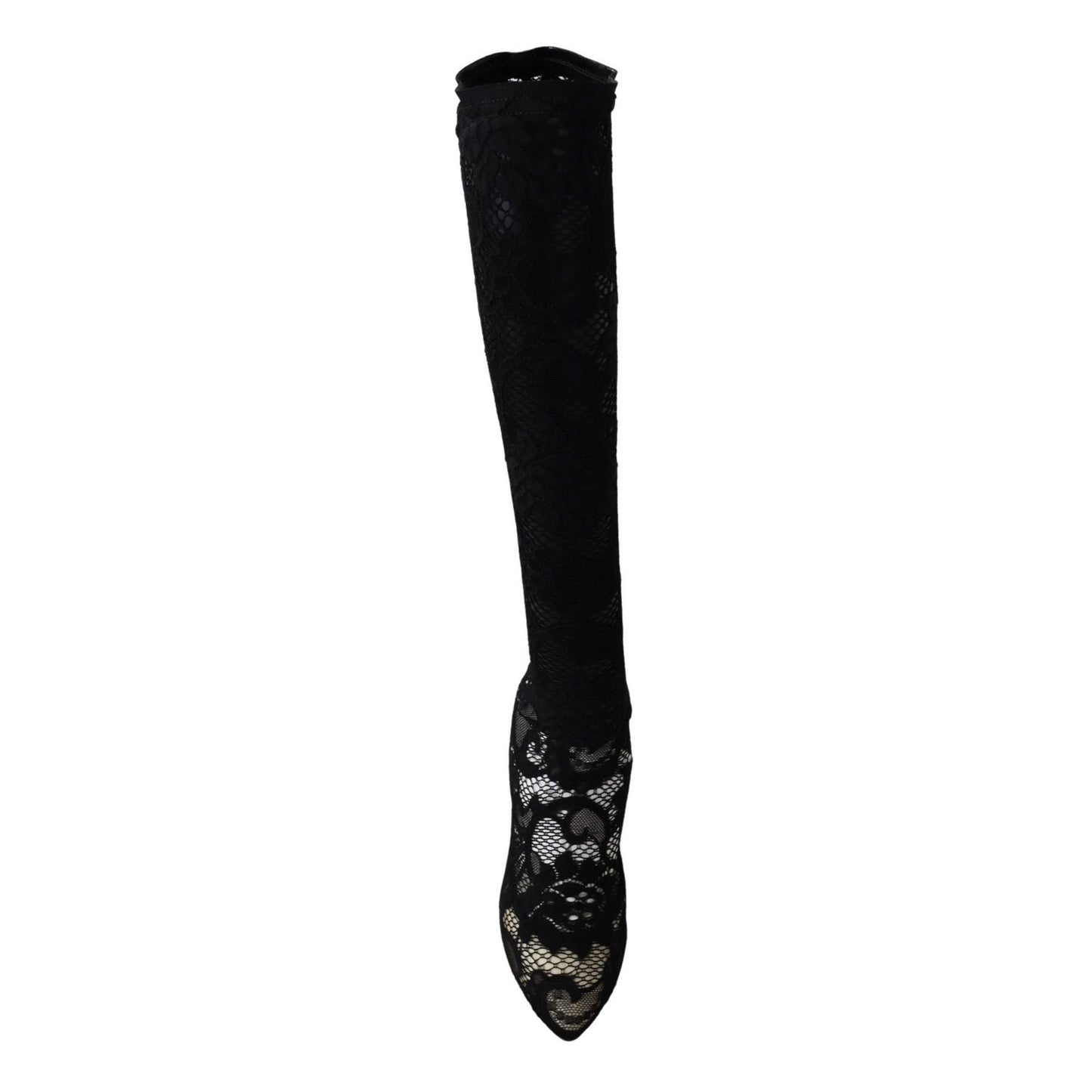 Dolce & Gabbana Black Taormina Lace Socks Boots Shoes Pumps