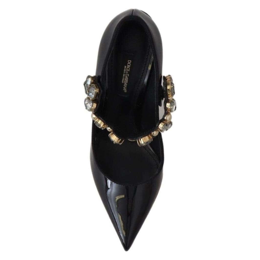 Dolce & Gabbana Elegant Black Leather Crystal Pumps Dolce & Gabbana