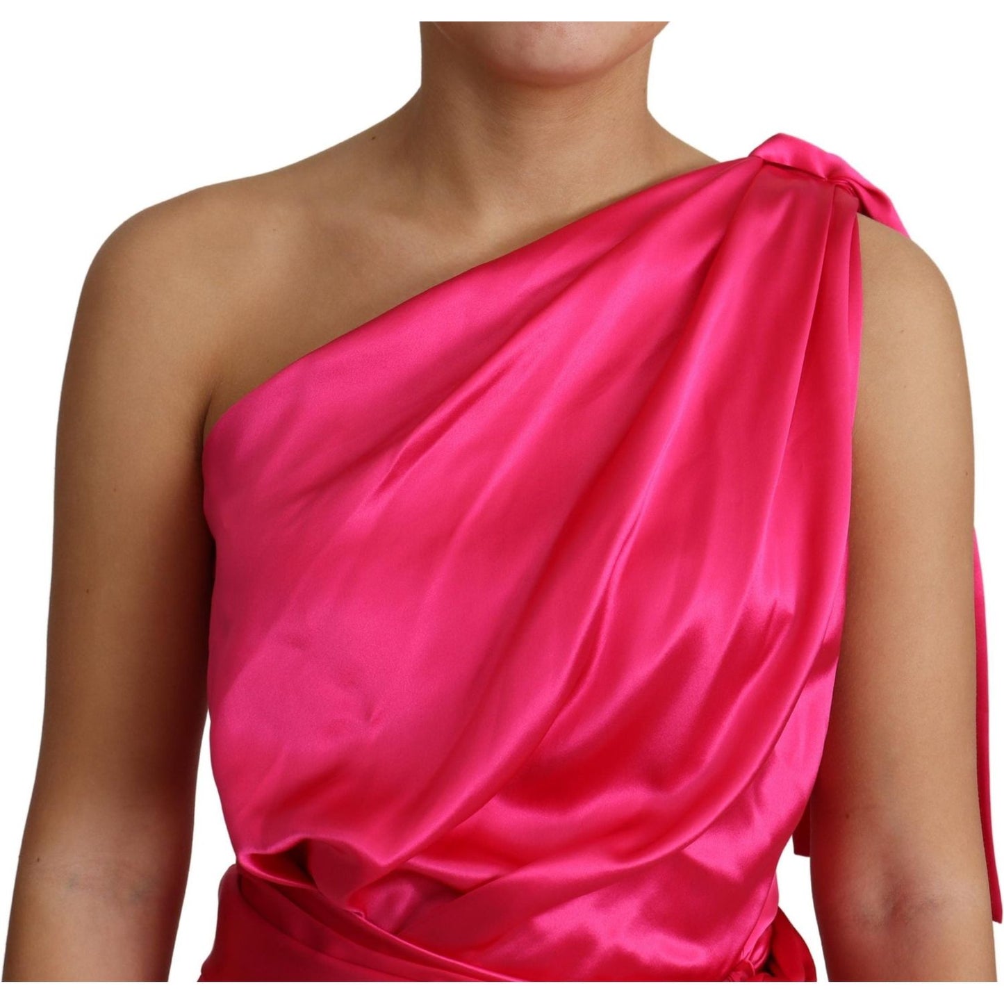 Dolce & Gabbana Elegant Fuchsia Silk One-Shoulder Wrap Dress Dolce & Gabbana