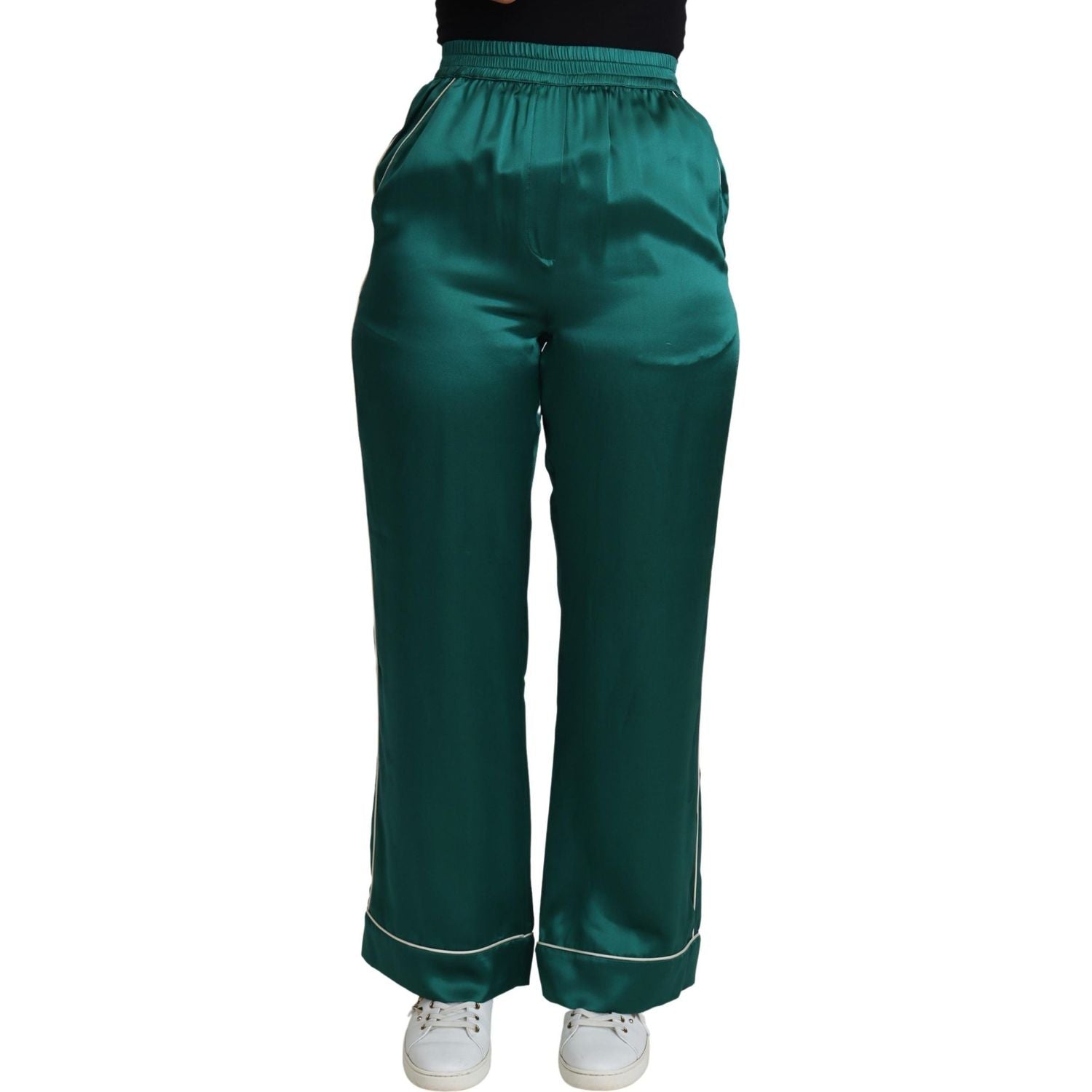 Dolce & Gabbana Green High Waist Pajama Trouser Silk Pant