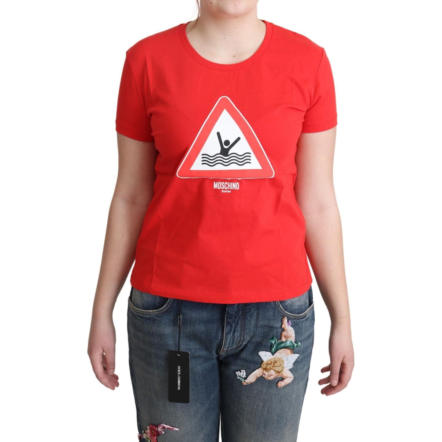 Moschino Chic Red Graphic Cotton Tee Moschino