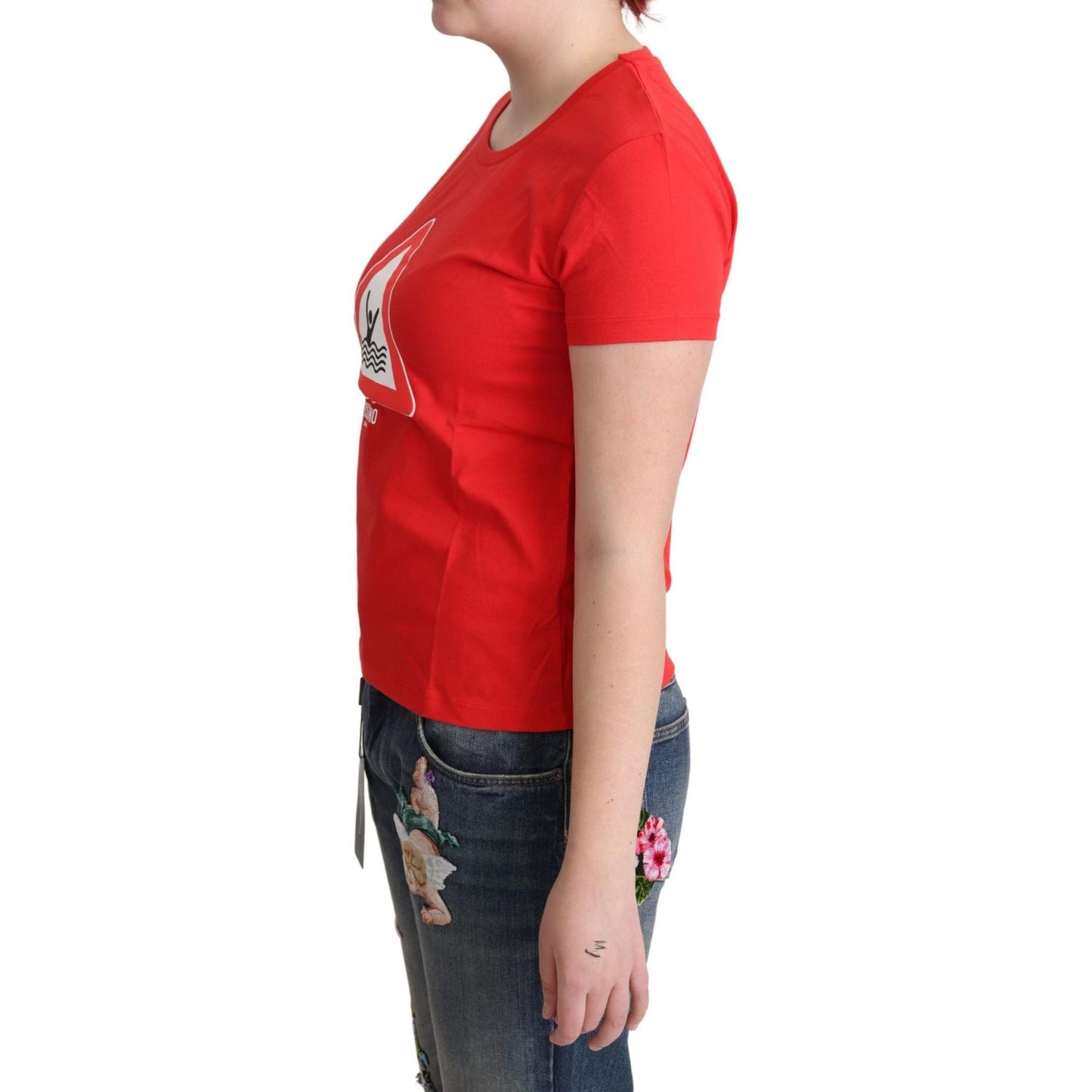 Moschino Red Cotton Swim Graphic Triangle Print T-shirt