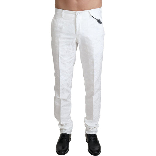 Dolce & Gabbana Elegant White Brocade Dress Pants Dolce & Gabbana