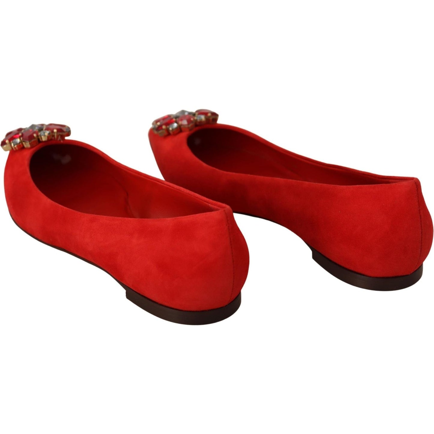 Dolce & Gabbana Crystal Embellished Red Suede Flats Dolce & Gabbana