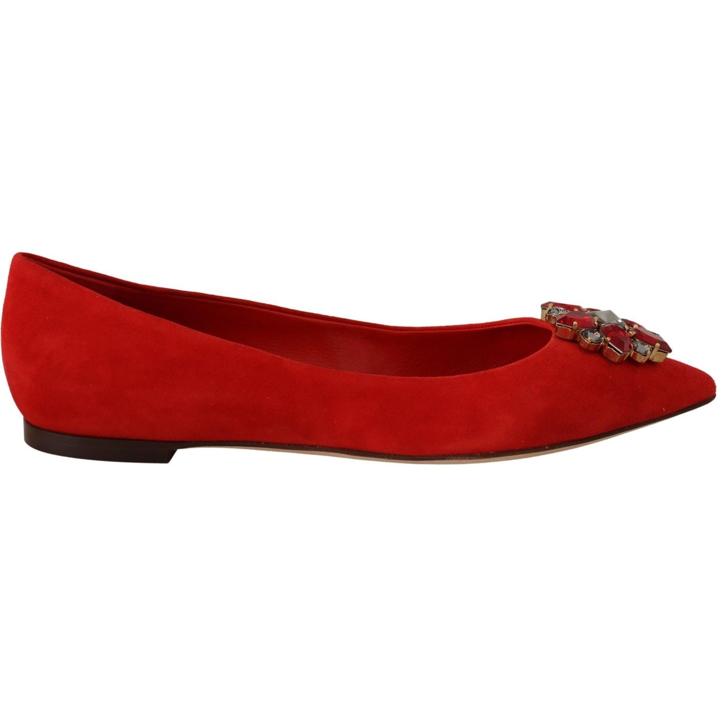 Dolce & Gabbana Crystal Embellished Red Suede Flats Dolce & Gabbana