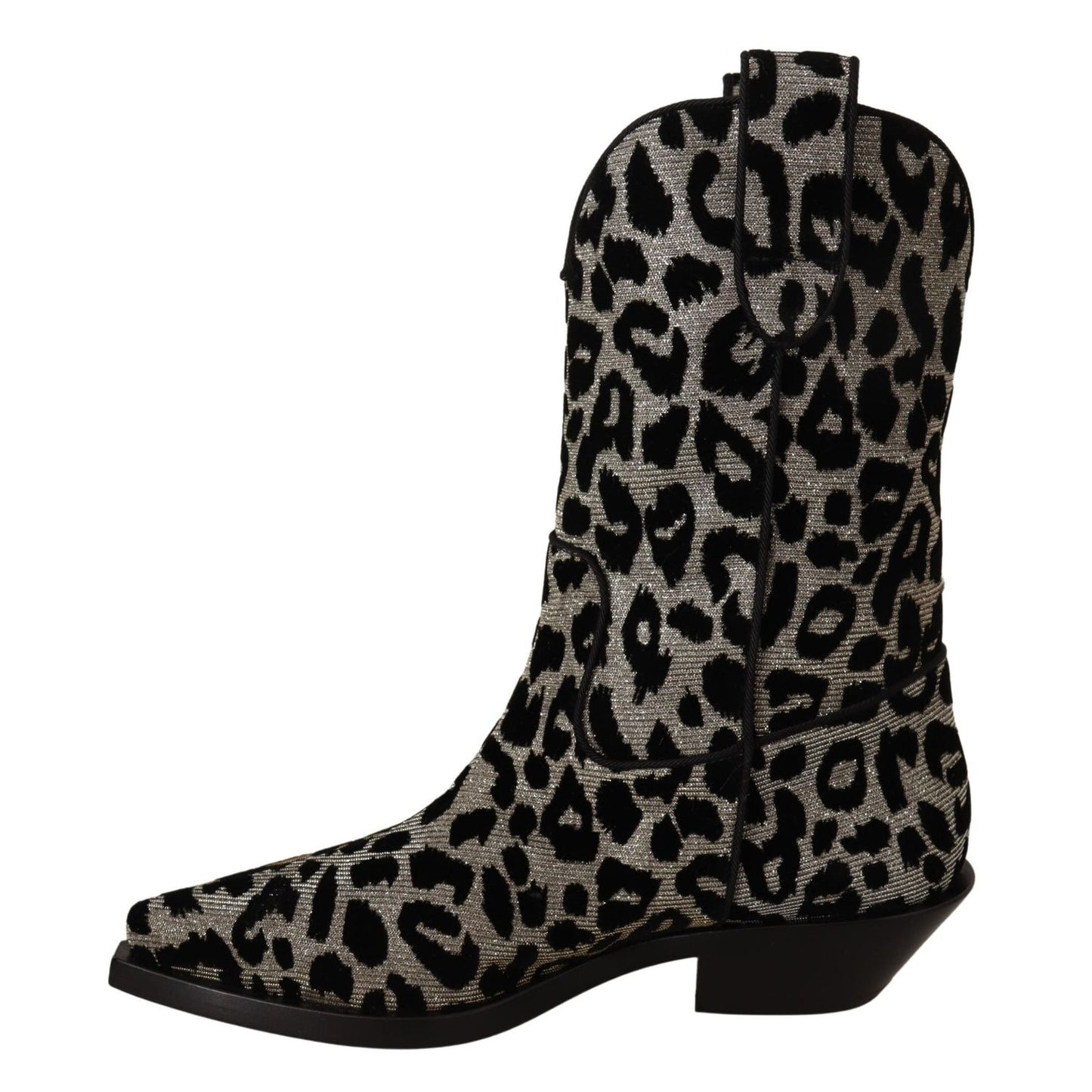 Dolce & Gabbana Gray Black Leopard Cowboy Boots Shoes
