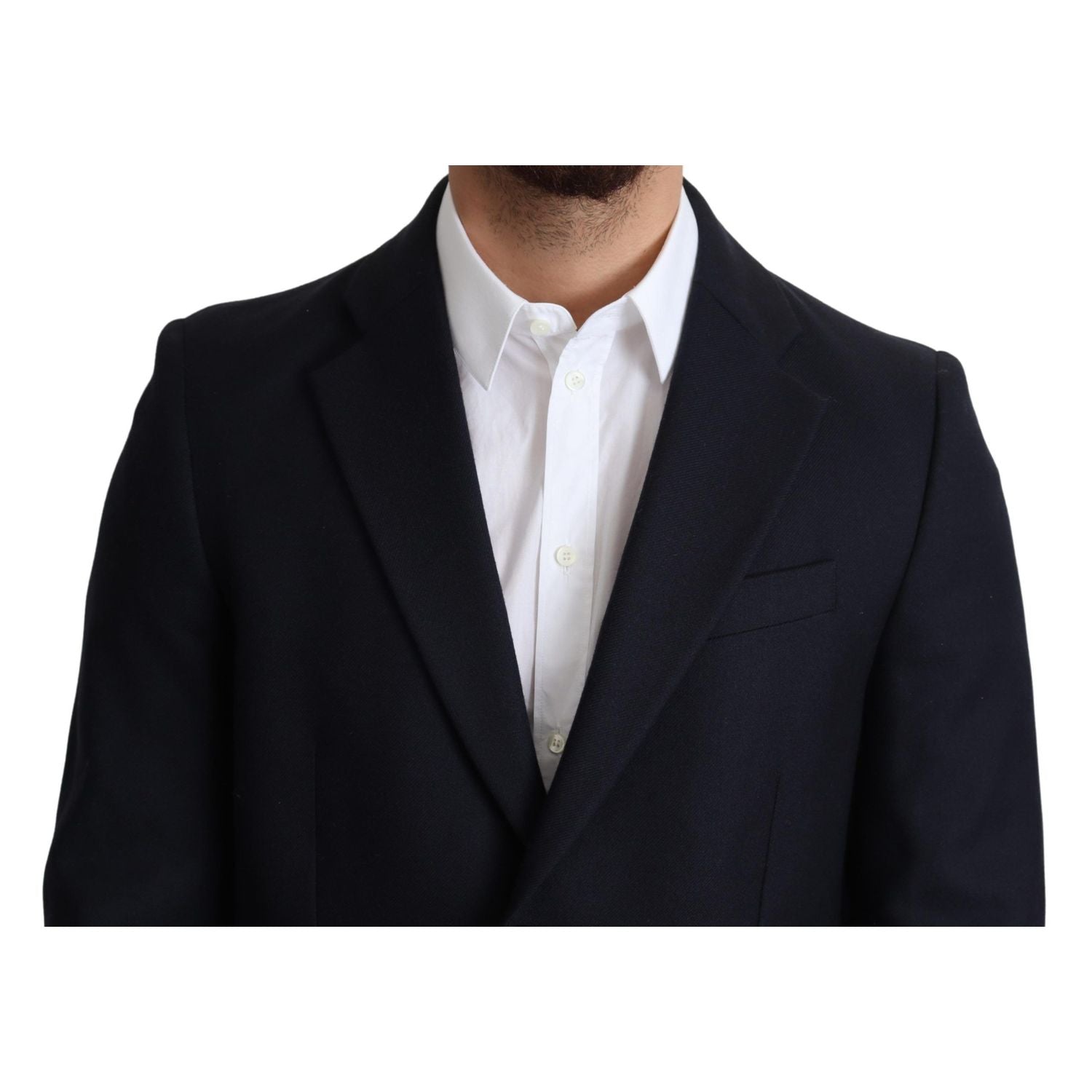 Dolce & Gabbana Dark Blue Wool Single Breasted Coat Jacket