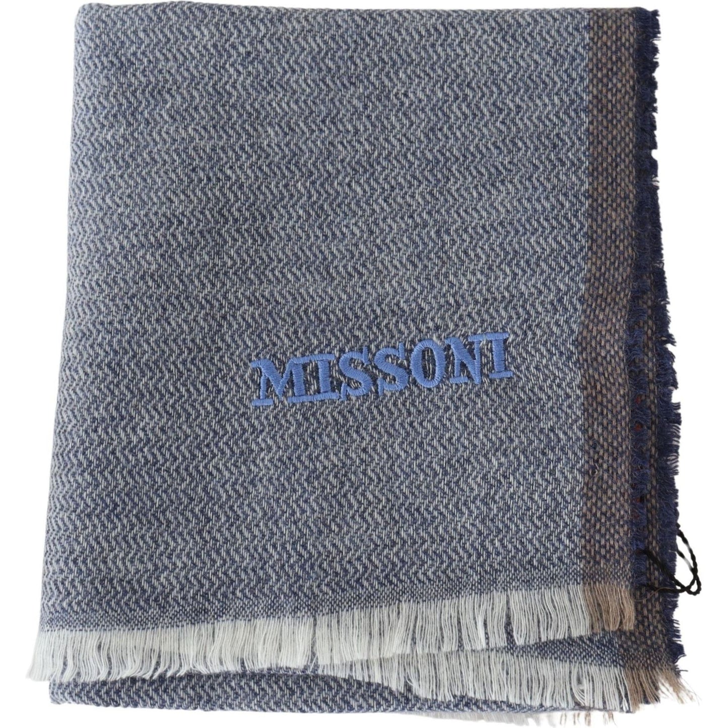 Missoni Elegant Gray Wool Scarf with Stripes and Fringes Missoni