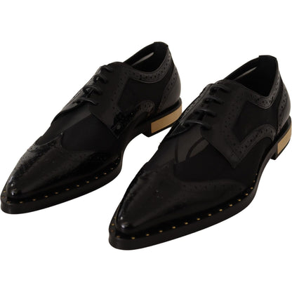 Dolce & Gabbana Black Leather Broques Sheer Wingtip Shoes