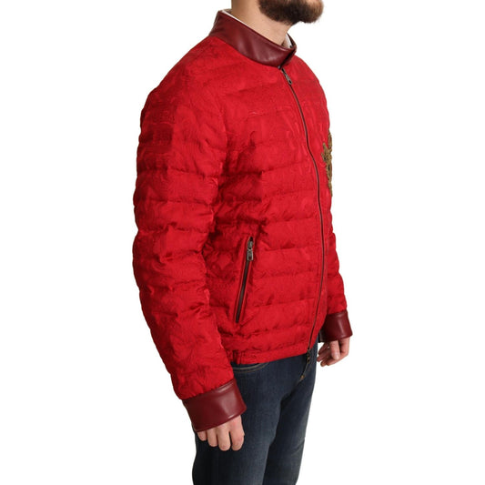 Dolce & Gabbana Red and Gold Bomber Designer Jacket Dolce & Gabbana