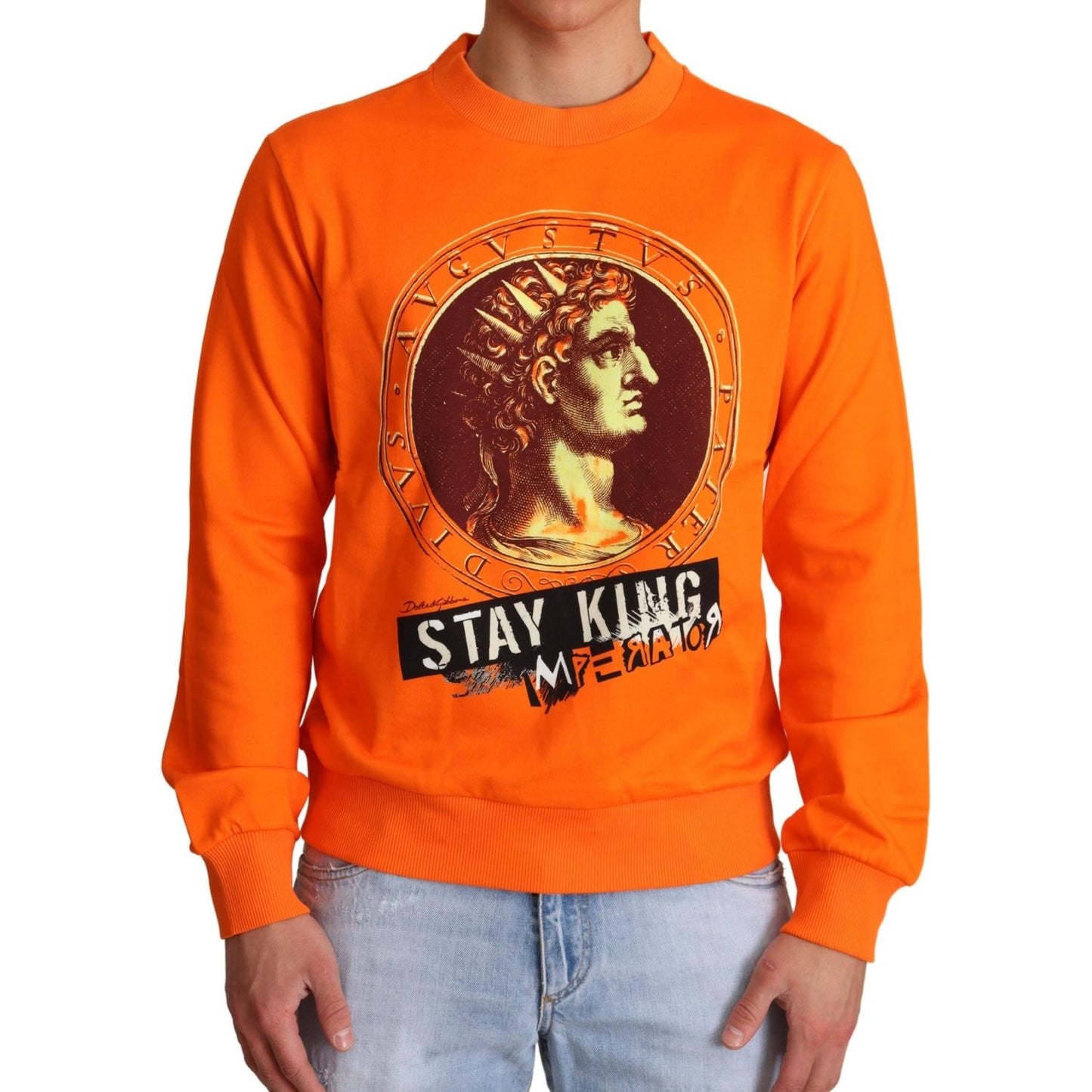 Dolce & Gabbana Regal Crewneck Cotton Sweater in Orange Dolce & Gabbana