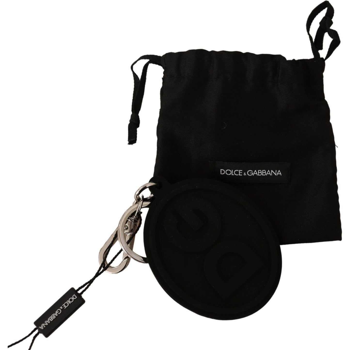 Dolce & Gabbana Chic Black Rubber & Brass Logo Keychain Dolce & Gabbana