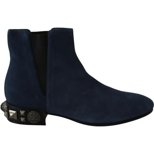 Dolce & Gabbana Chic Blue Suede Mid-Calf Boots with Stud Details