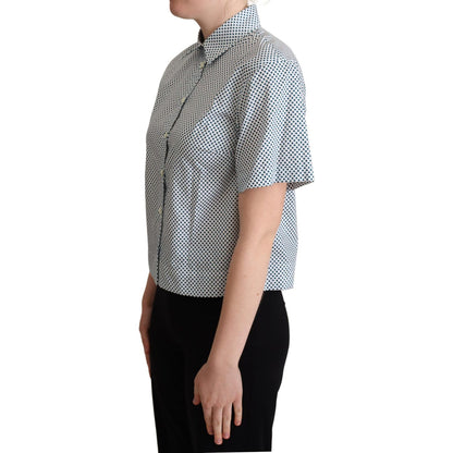 Dolce & Gabbana White Blue Polka Dot Cotton Shirt