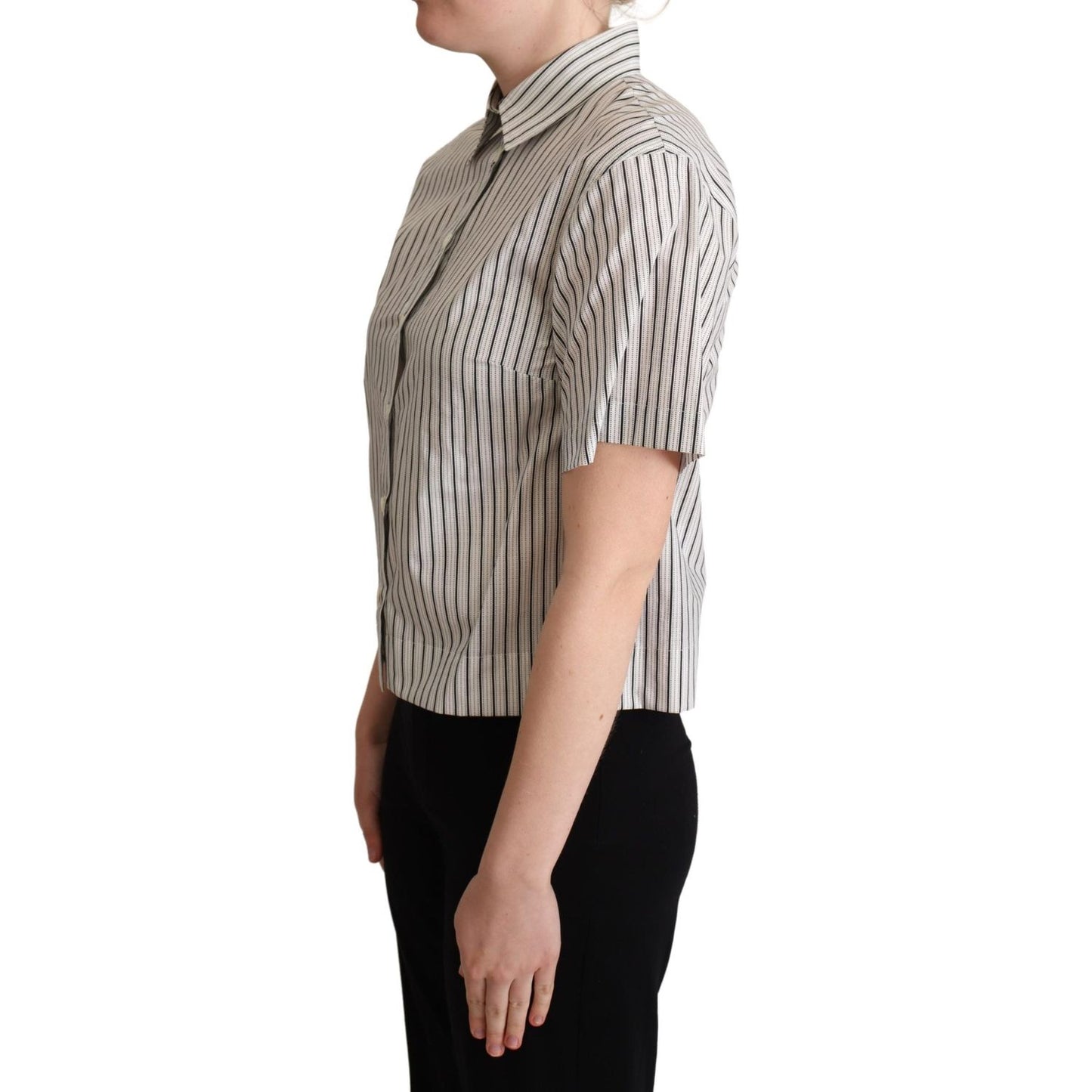 Dolce & Gabbana White Black Striped Collared Shirt