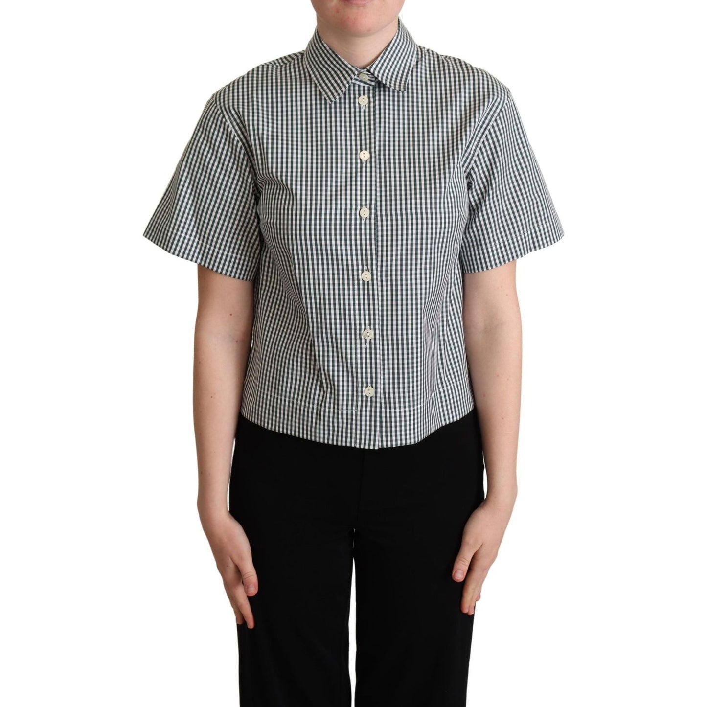 Dolce & Gabbana White Green Cotton Check Shirt Blouse Top