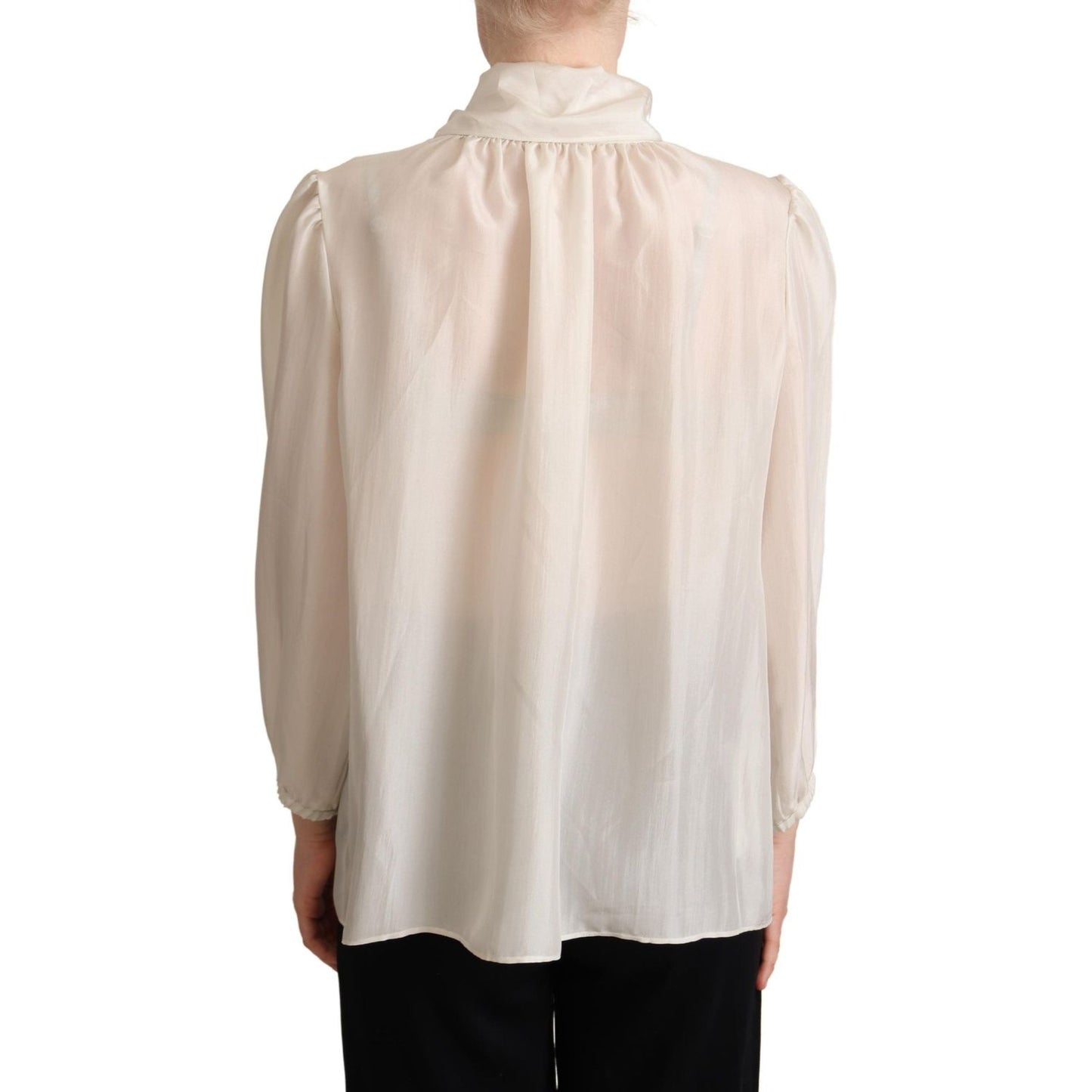 Dolce & Gabbana Elegant Light Gray Silk Ascot Blouse Dolce & Gabbana