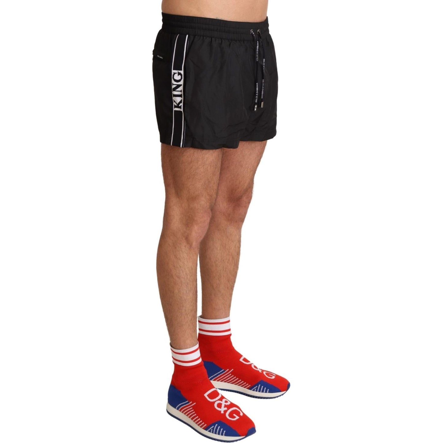 Dolce & Gabbana Elegant Black KING Motive Swim Trunks Dolce & Gabbana